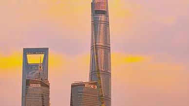 8K延时唯美上海陆家嘴地标商务建筑晚霞视频的预览图